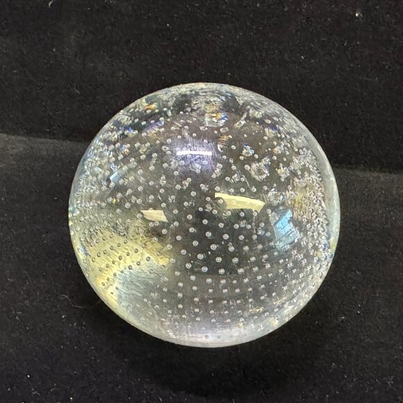 Clear Round Glass 3 Paperweight Controlled Bubbles Poland hand made - F1506 - Picture 2 of 10